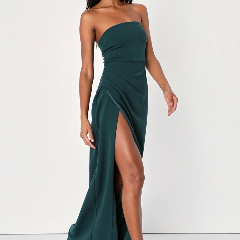 Lulu's Strapless Dark Emerald Green/Teal Maxi Dress